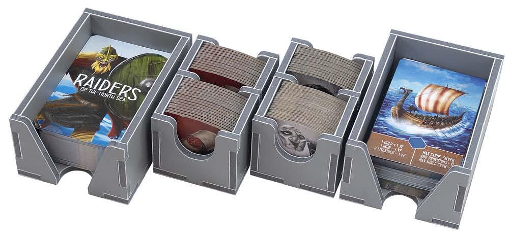 Folded Space organizer for Raiders of the North Sea game cards in gray trays