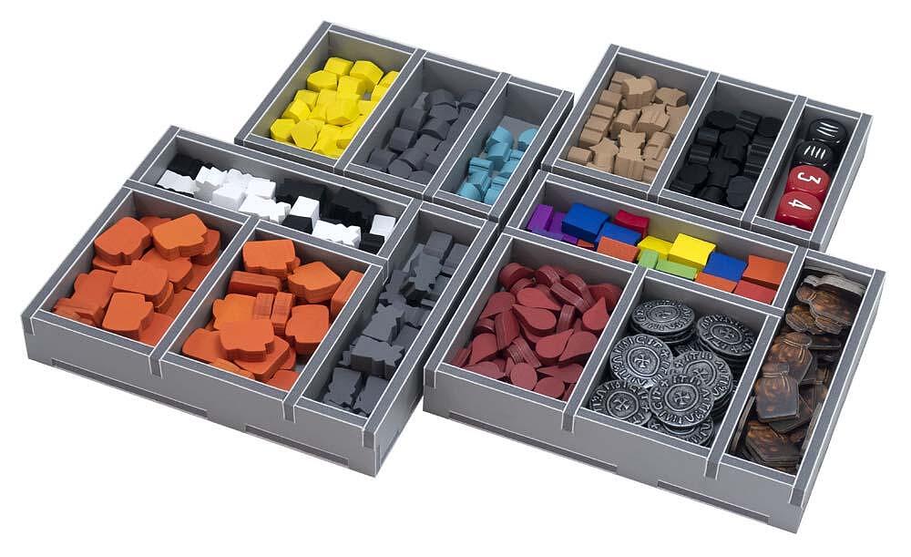 Folded Space organizer for Raiders of the North Sea, grey, filled with game pieces