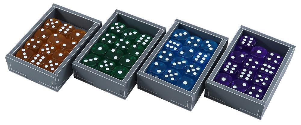 Folded Space insert showing compartments holding cards and tokens for Rajas of the Ganges