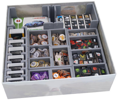 Folded Space insert for Rallyman Dirt, opened with compartments visible