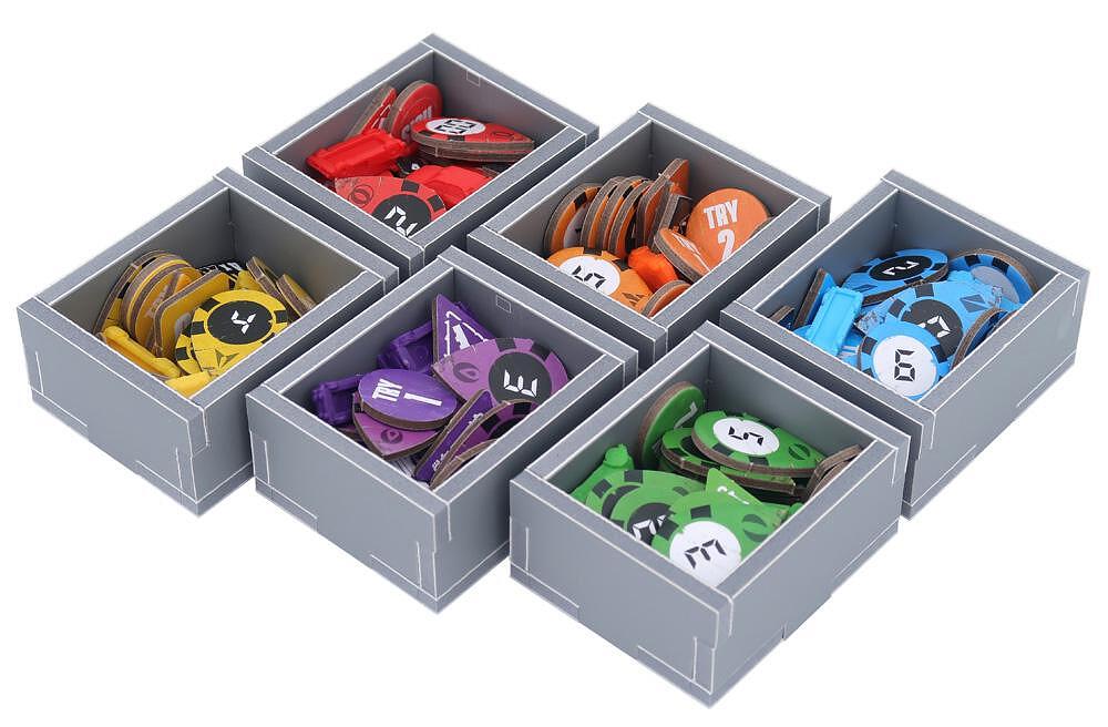 Rallyman Dirt game insert by Folded Space, top view with compartments