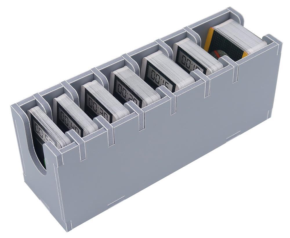 Folded Space organizer for Rallyman Dirt, angled view showing card slots