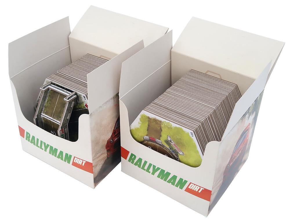 Folded Space insert for Rallyman Dirt, close-up of card slots and compartments