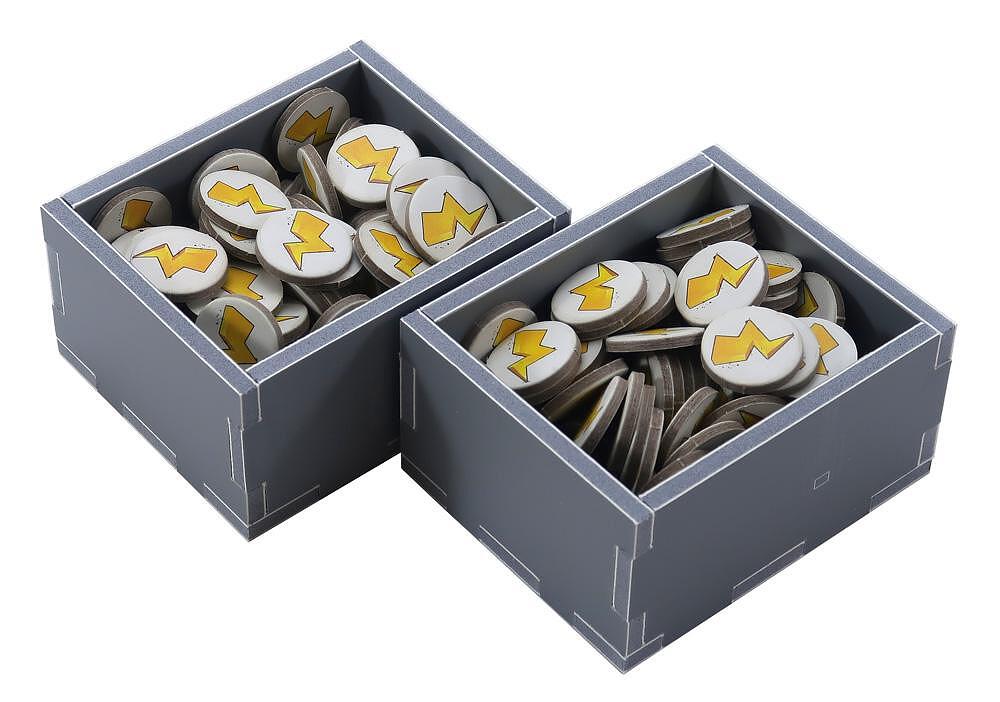 Folded Space organizer insert for Rallyman GT showing tokens and cards