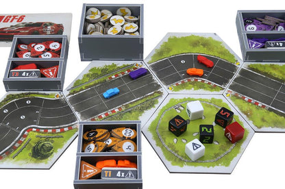 Folded Space organizer insert for Rallyman GT fully loaded with game components