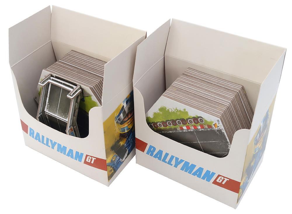 Folded Space game insert for Rallyman GT with dice and cards organized