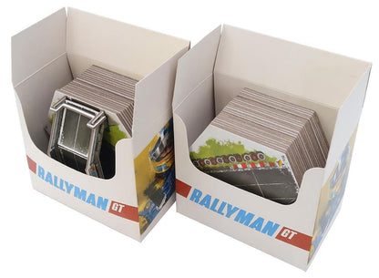 Folded Space game insert for Rallyman GT with dice and cards organized