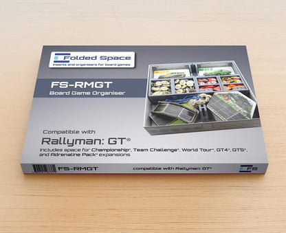 Folded Space game insert organizer holding Rallyman GT components, neatly arranged