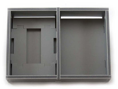 Top-down view of Folded Space game insert with Rising Sun miniatures and cards