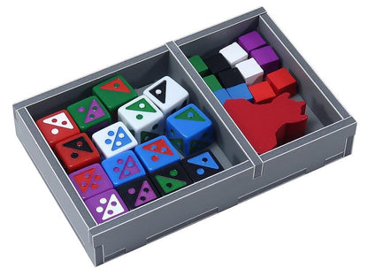 Folded Space Roll Player insert showing multiple compartments with cards and tokens