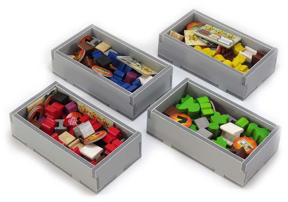Folded Space insert organizer with game components neatly arranged inside the Russian Railroads box