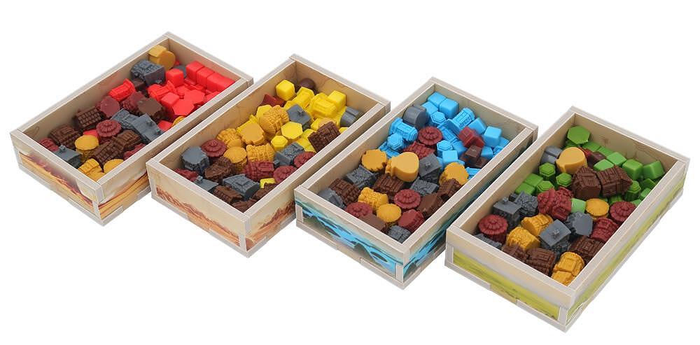 Tapestry board game organizer inserts in colorful bins