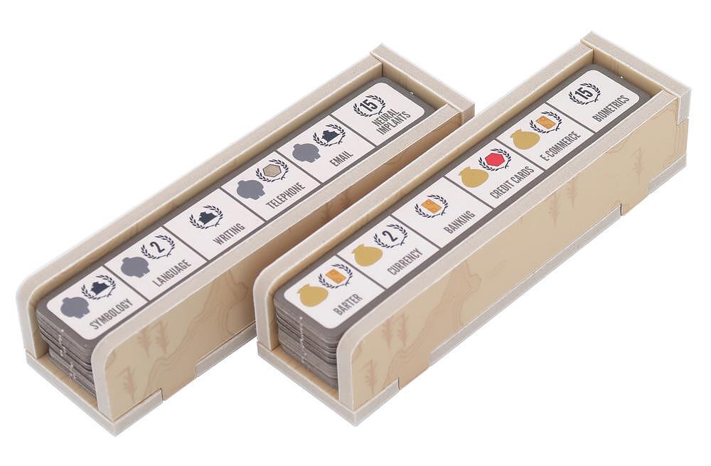 Folded Space organizer for Tapestry board game with tech tree cards
