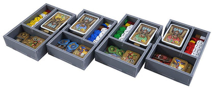 Folded Space - Game Inserts for The Taverns of Tiefenthal close-up showing neatly arranged game pieces in the insert organizer