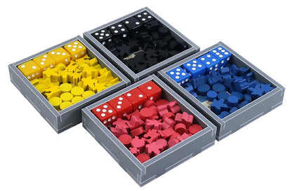 Insert with game components organized in trays for Teotihuacan base game