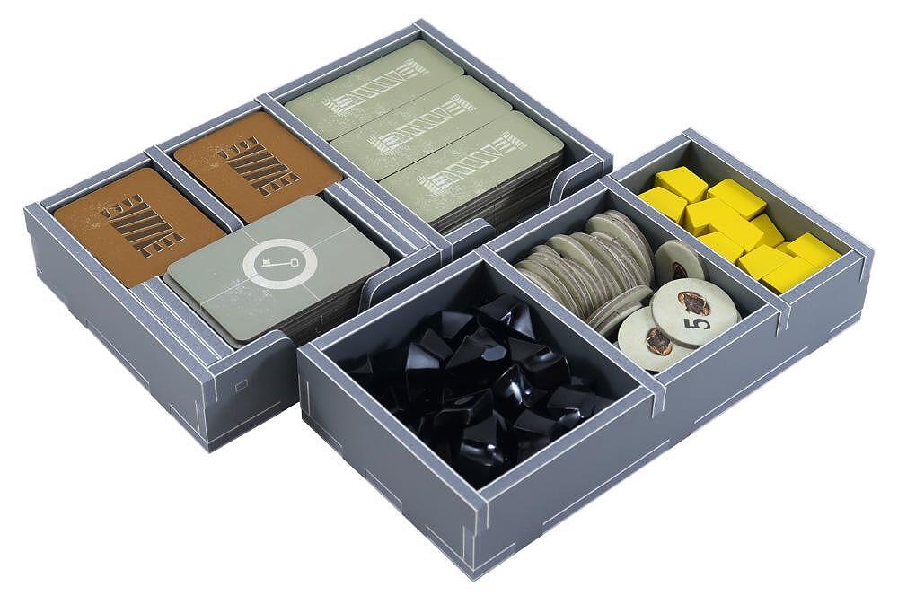 Overview of insert trays fitted into the Teotihuacan game box
