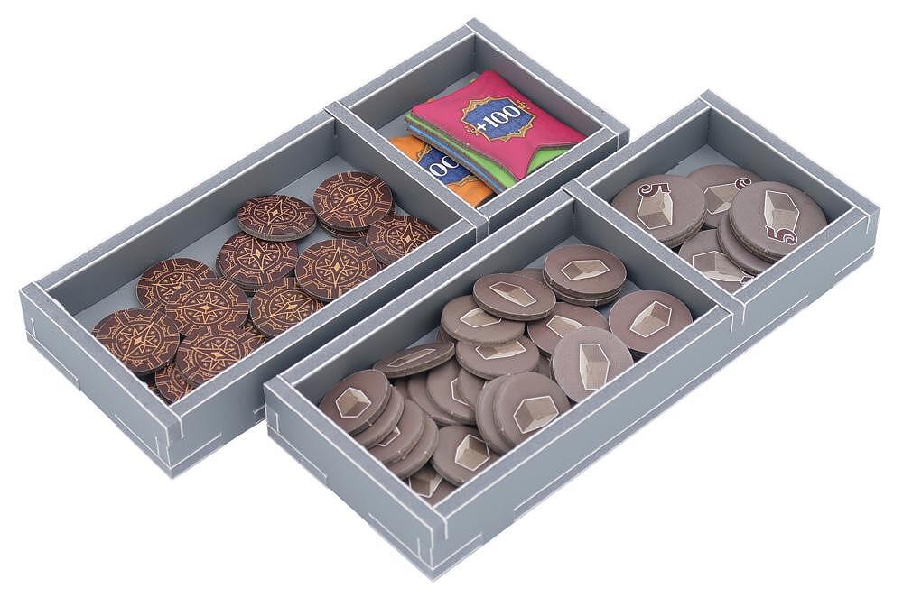 Top-down view of the insert organizing all Tiletum components in the box