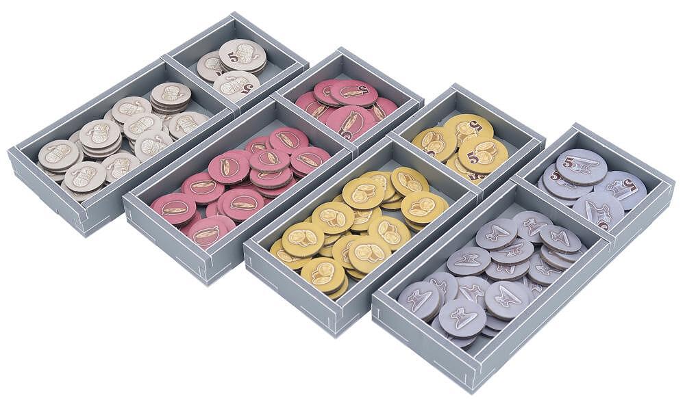 Angled shot of Tiletum game insert with removable trays