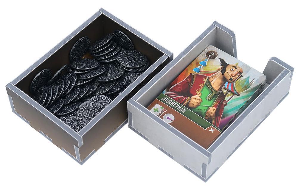 Folded Space organizer with game components and cards