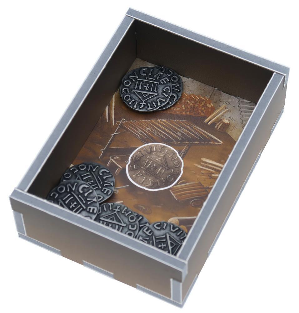 Organizer box insert with metal coins for Viscounts of the West Kingdom