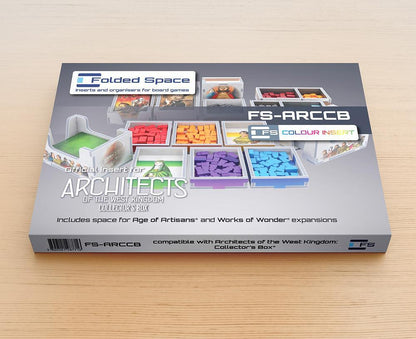 Folded Space game insert organizer with Architect’s of the West Kingdom collector’s box and game components neatly arranged