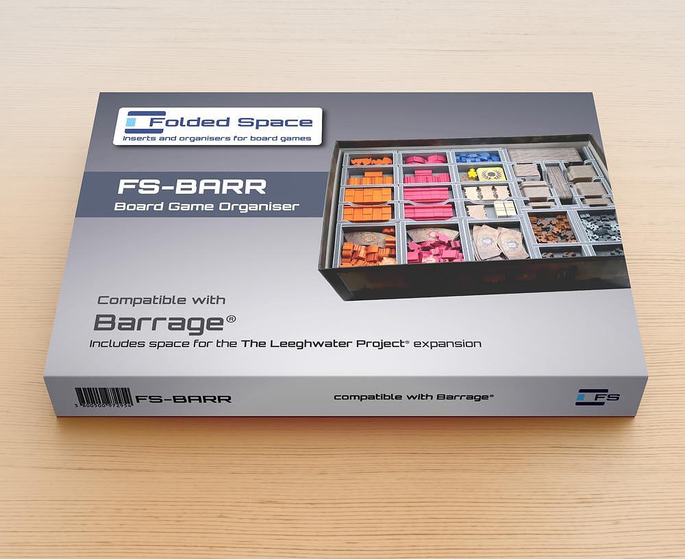 Insert organizer holding Barrage game components neatly