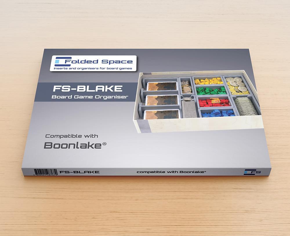 Front view of the Folded Space game insert box labeled "FS-Blake"