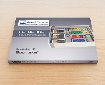Front view of the Folded Space game insert box labeled "FS-Blake"