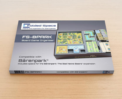 Top view of the Barenpark game box with Folded Space insert fully packed
