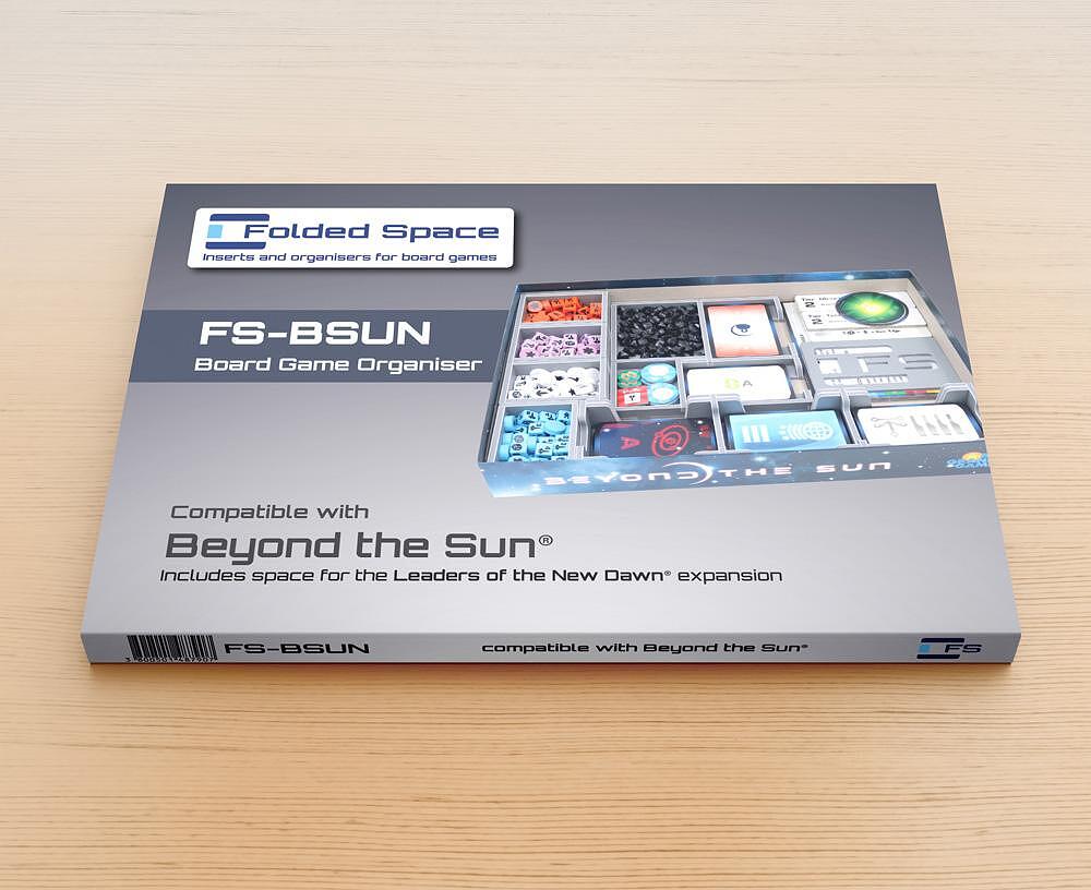 Folded Space board game organizer for Beyond the Sun with Leaders of the New Dawn expansion