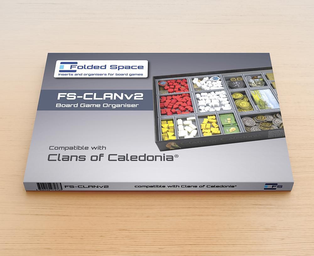 Folded Space game insert organizer for Clans of Caledonia, top view