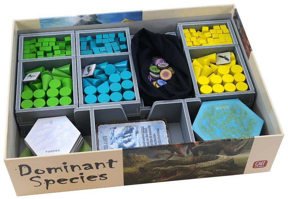 Folded Space insert neatly organizing Dominant Species game pieces