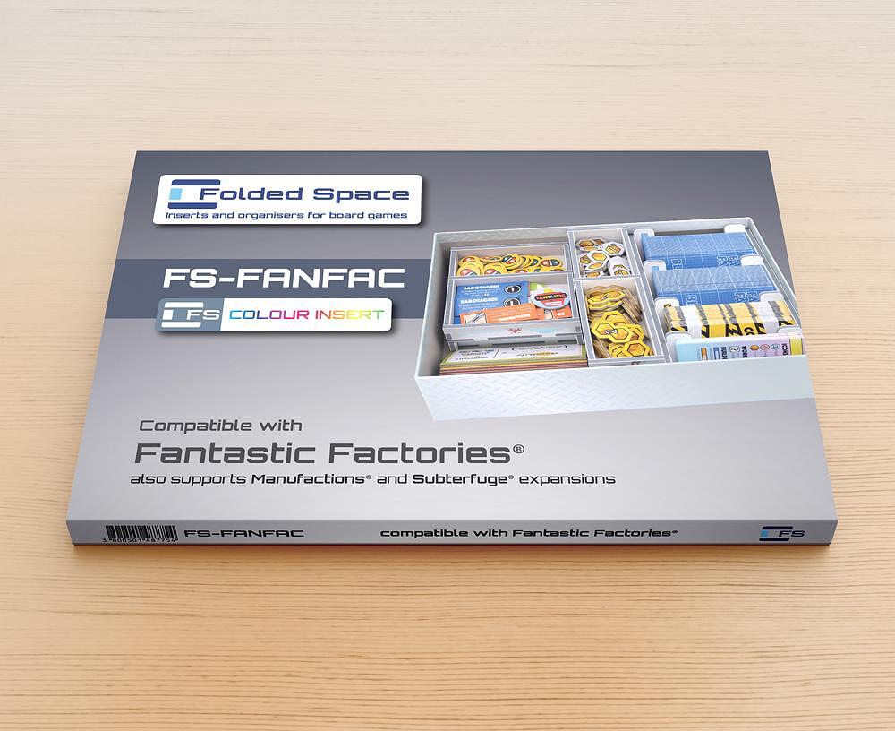 Box cover of Folded Space insert for Fantastic Factories, showing product branding