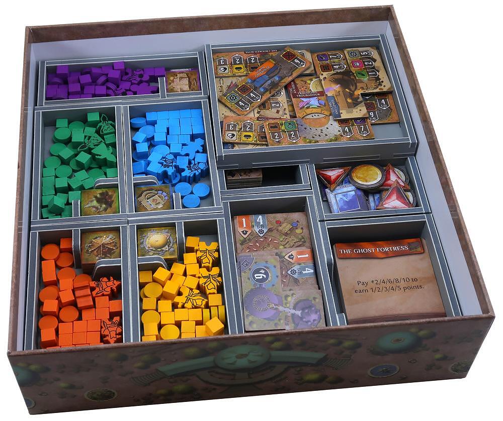 Complete Folded Space insert set displayed outside the box for Founders of Gloomhaven