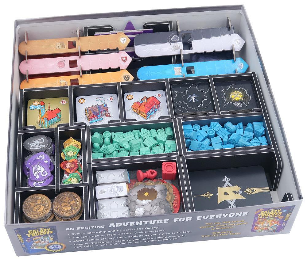 Galaxy Trucker board game box organizer with game pieces