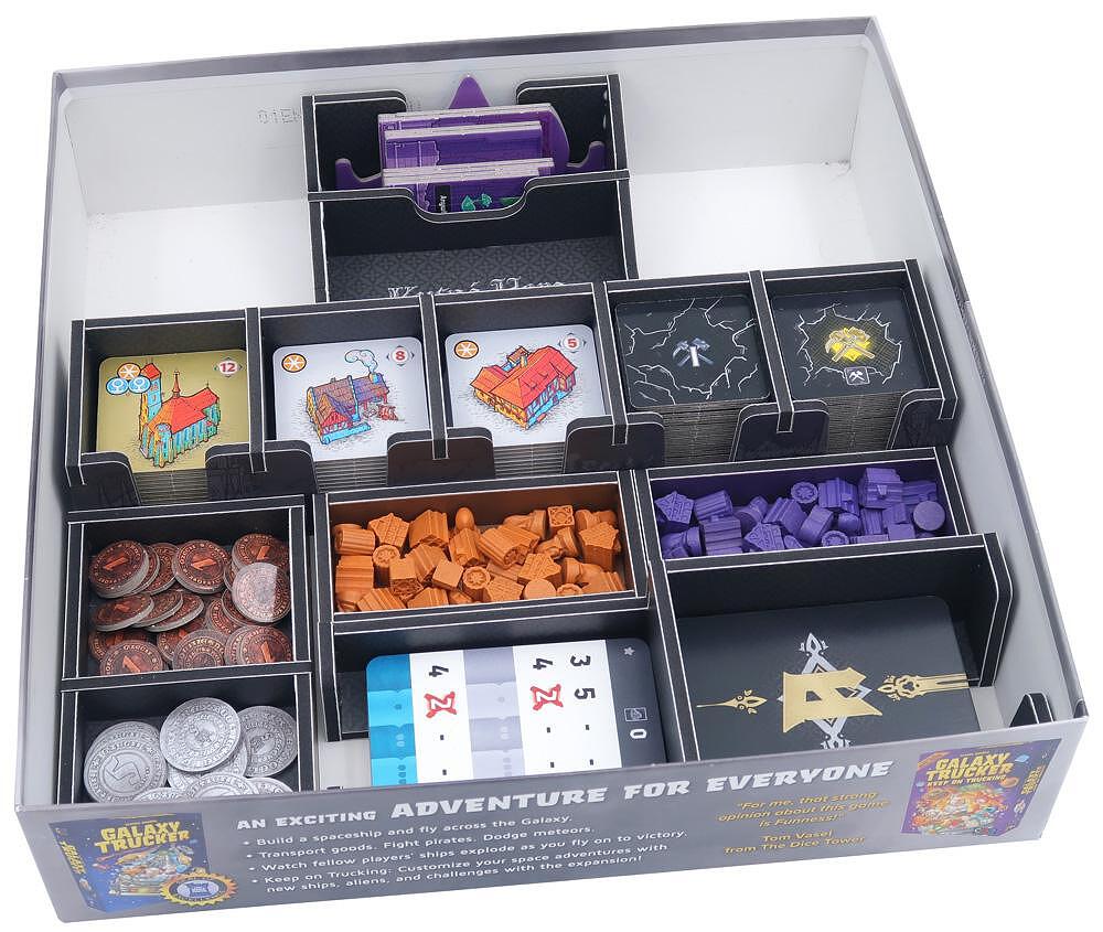Galaxy Trucker Keep On Trucking expansion box with organizer full of game components