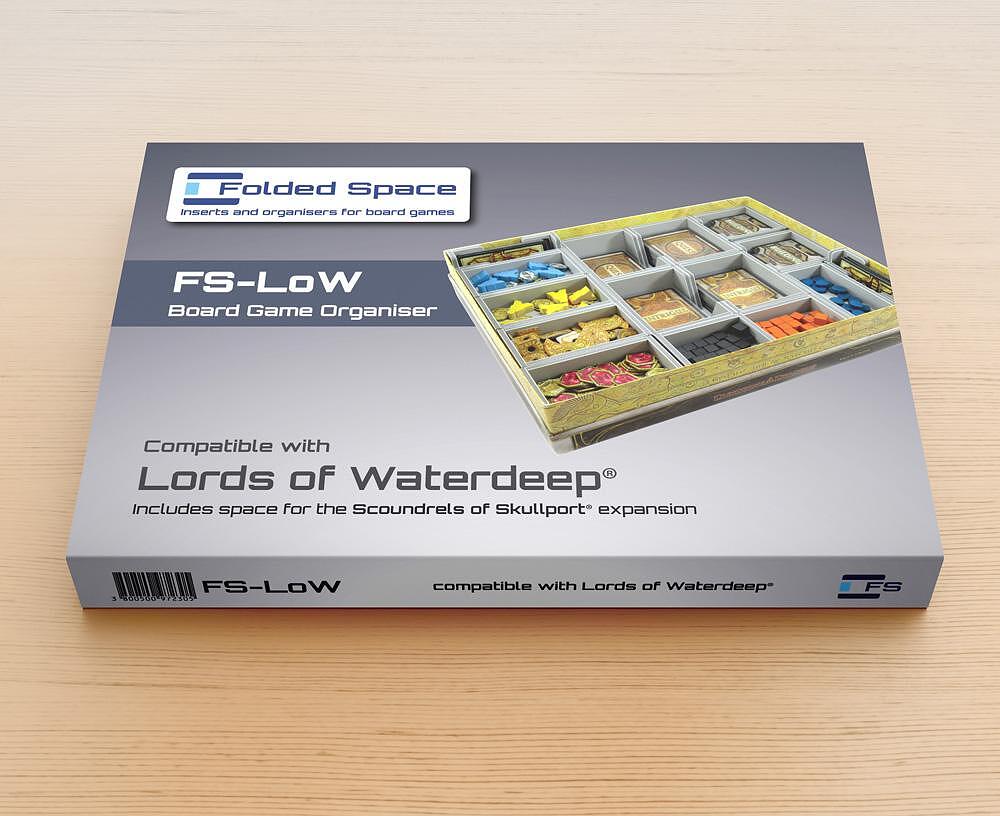 Folded Space - Game Inserts for Lords of Waterdeep showing black foam organizer with compartments