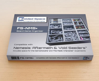 Organizer insert with game components neatly arranged for Nemesis expansions