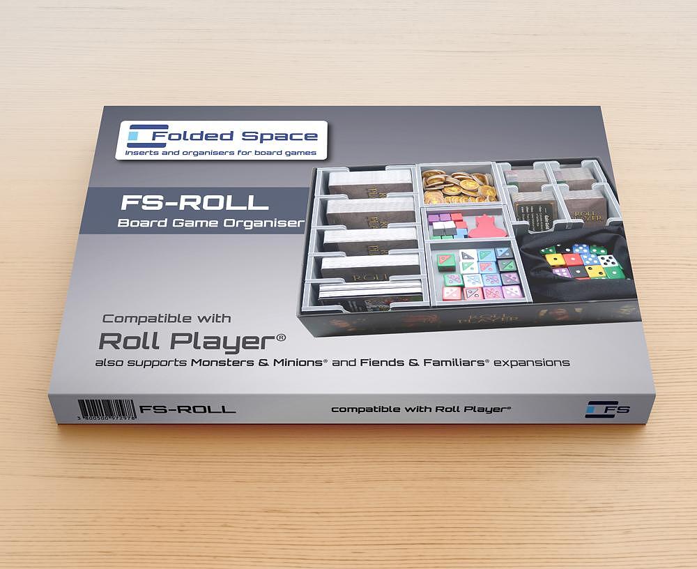 Folded Space Roll Player game insert, folded flat on table