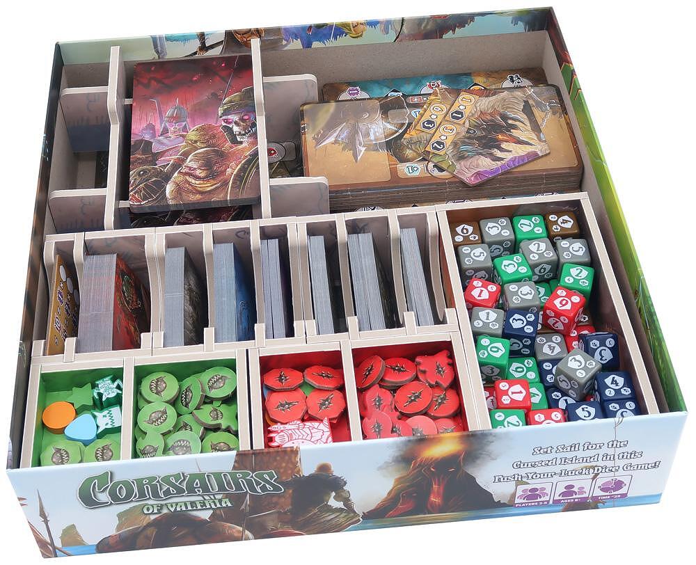 Corsairs of Valeria board game box insert with game components