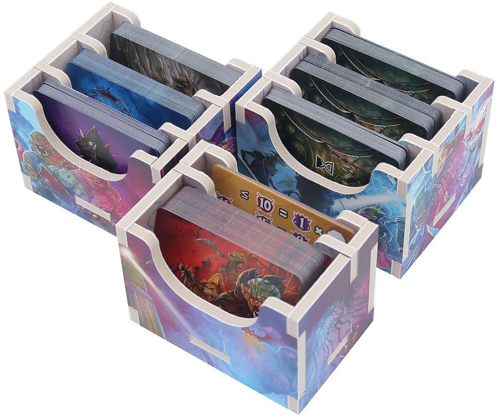 Game organizer with card storage in three separate sections