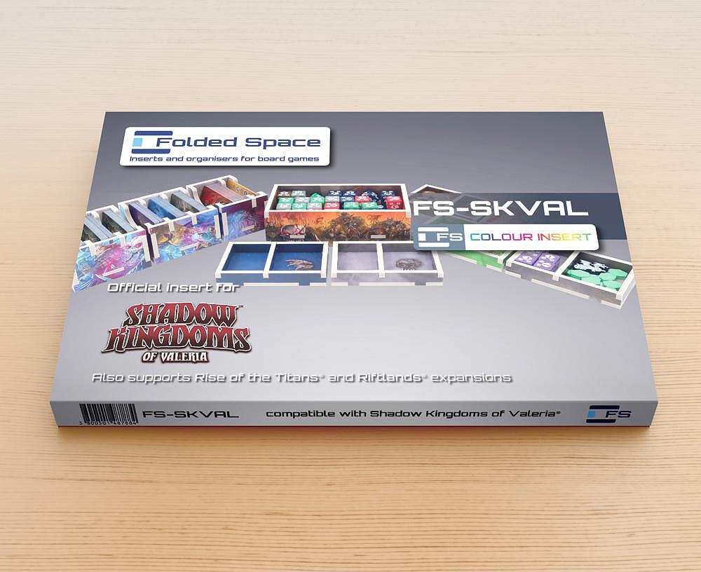 Board game organizer box for Shadow Kingdoms of Valeria with card and token trays