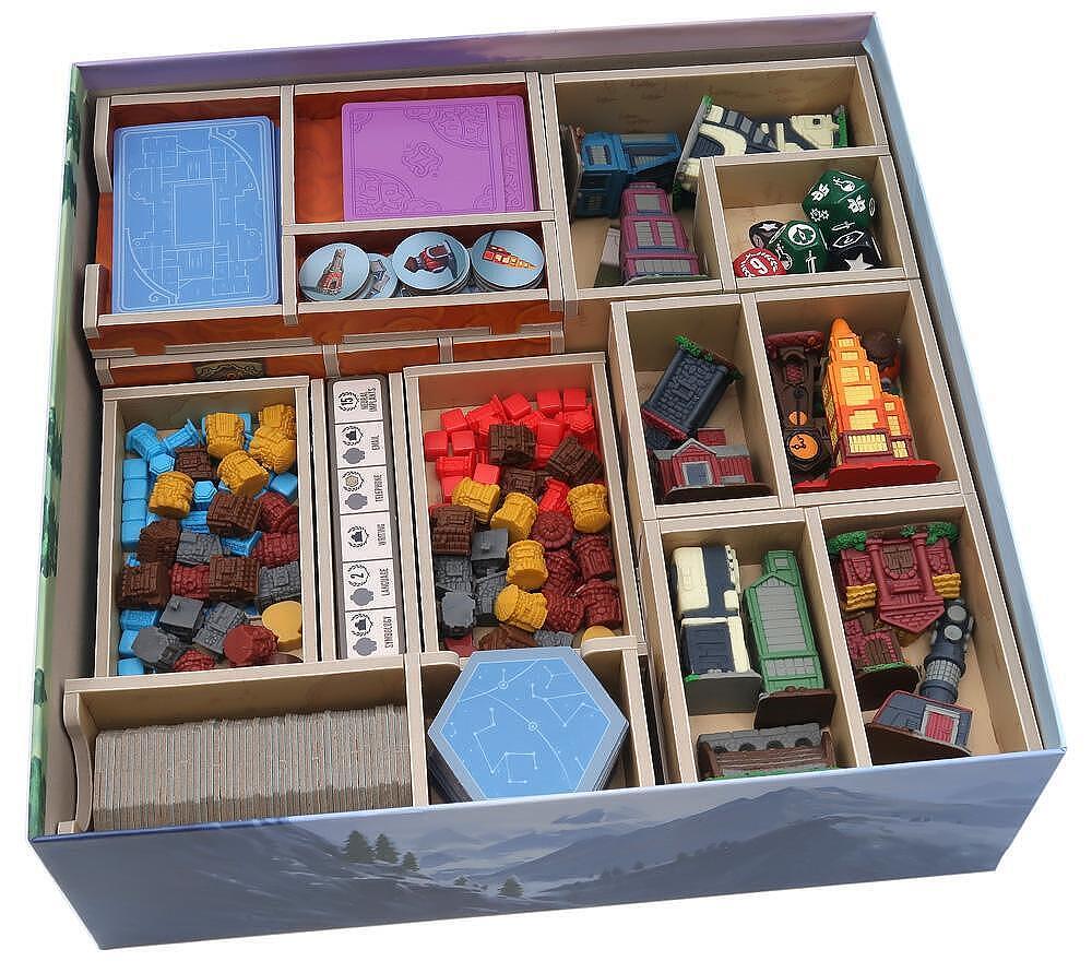 Tapestry board game box insert organizer with game components