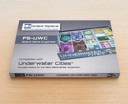 Front view of Folded Space insert box for Underwater Cities, showing compact packaging