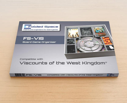Folded Space game insert for Viscounts of the West Kingdom complete box view with organized components