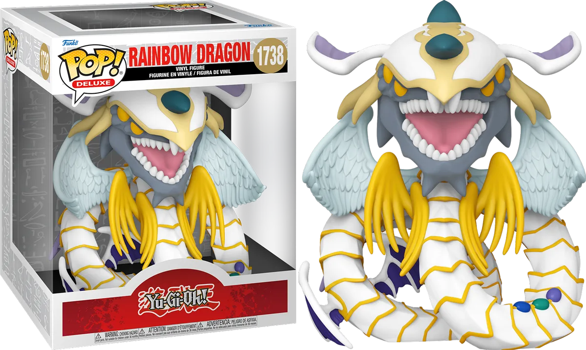 Funko Pop! Deluxe Yu-Gi-Oh! Rainbow Dragon figure (1738), large white and gold winged dragon monster, packaged