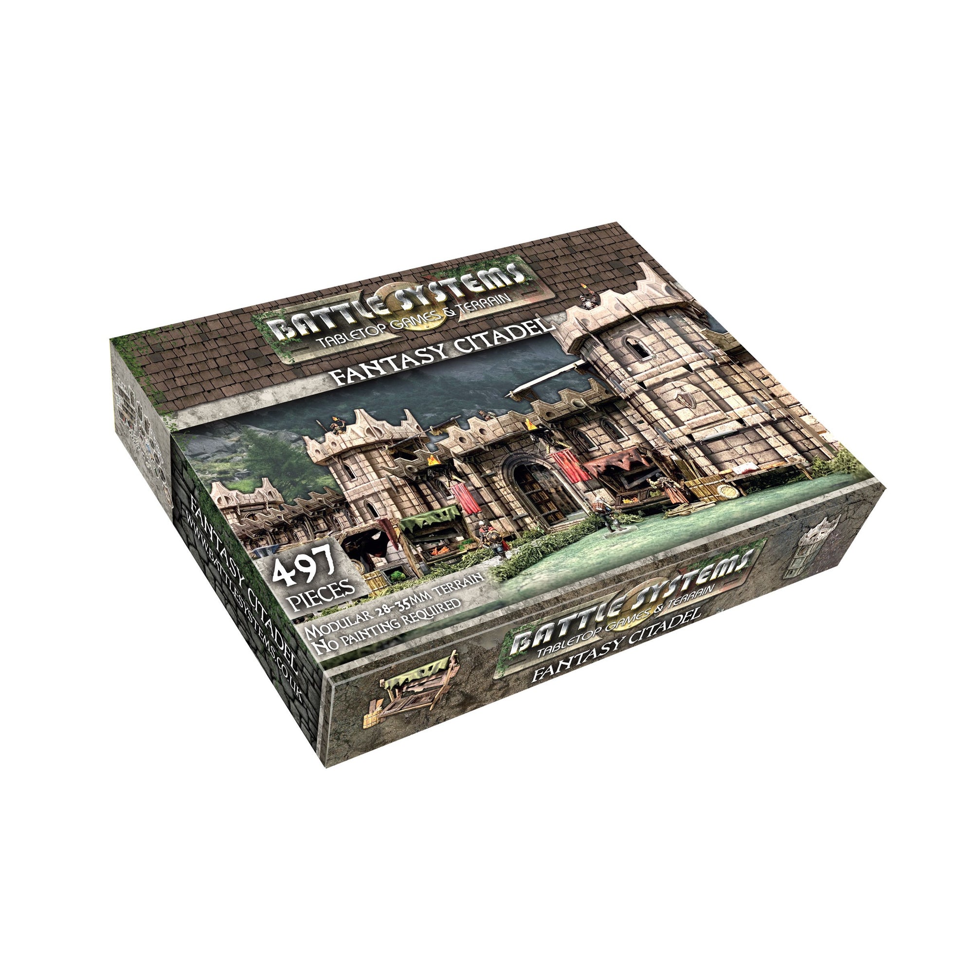 Box for Battle Systems Fantasy Citadel tabletop terrain, showing a detailed castle with miniature figures.