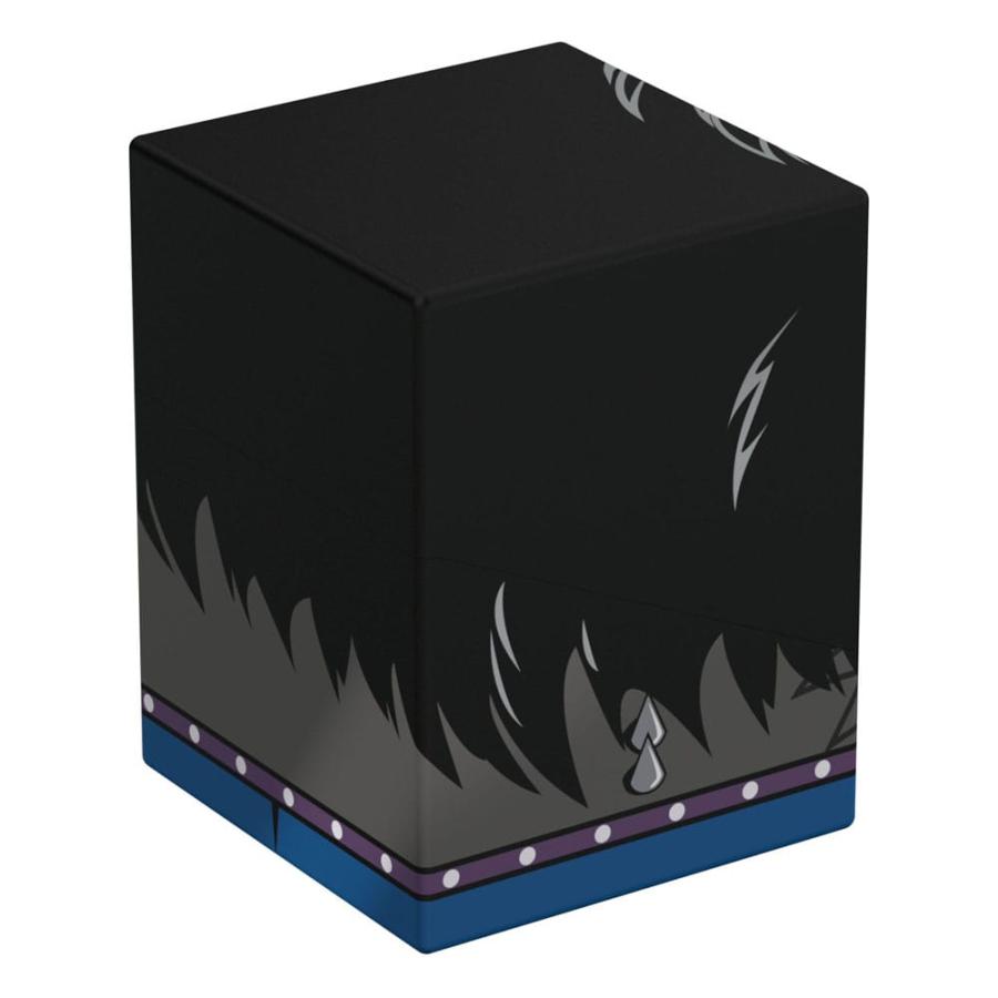 Black deck box with gray stylized hair, a lightning bolt motif, and a teardrop graphic near the blue base.