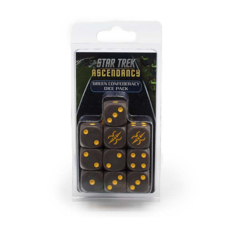 Star Trek Ascendancy Breen Confederacy dice pack: 10 dark gray dice with gold pips and symbols