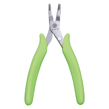 Silver parallel jaw Godhand pliers with bright green handles on a white background